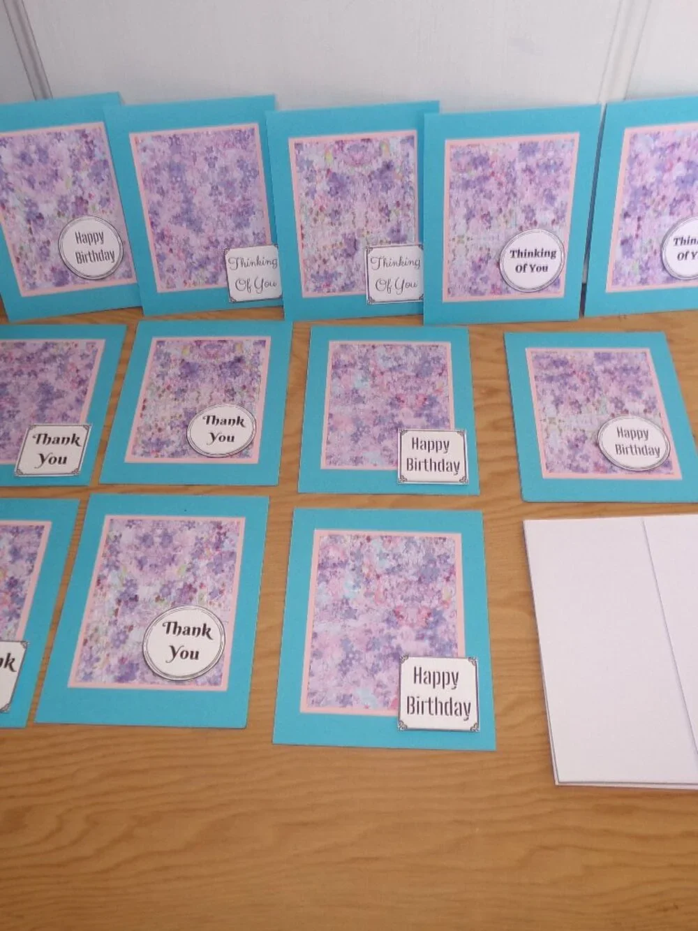 Handmade Set of 12 Blue Sentiment Cards